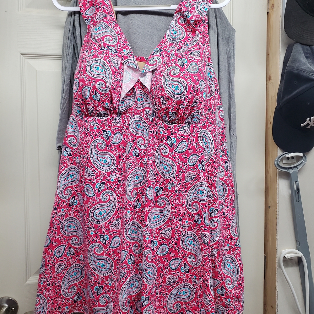 Catherines Pink and Blue Paisley One Piece Swimsuit